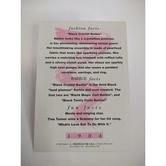 Barbie Collectible Fashion Trading Card  " Black Crystal Barbie "  Gown 1984 - Picture 2 of 2